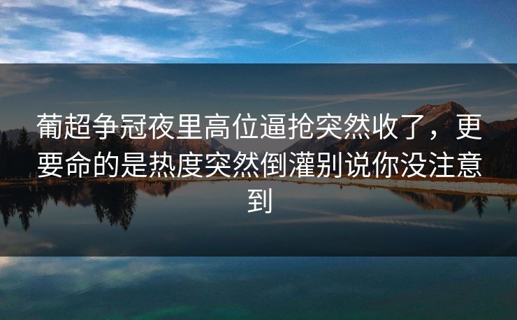 葡超争冠夜里高位逼抢突然收了,更要命的是热度突然倒灌别说你没注意到 葡超争冠夜里高位逼抢突然收了,更要命的是热度突然倒灌别说你没注意到